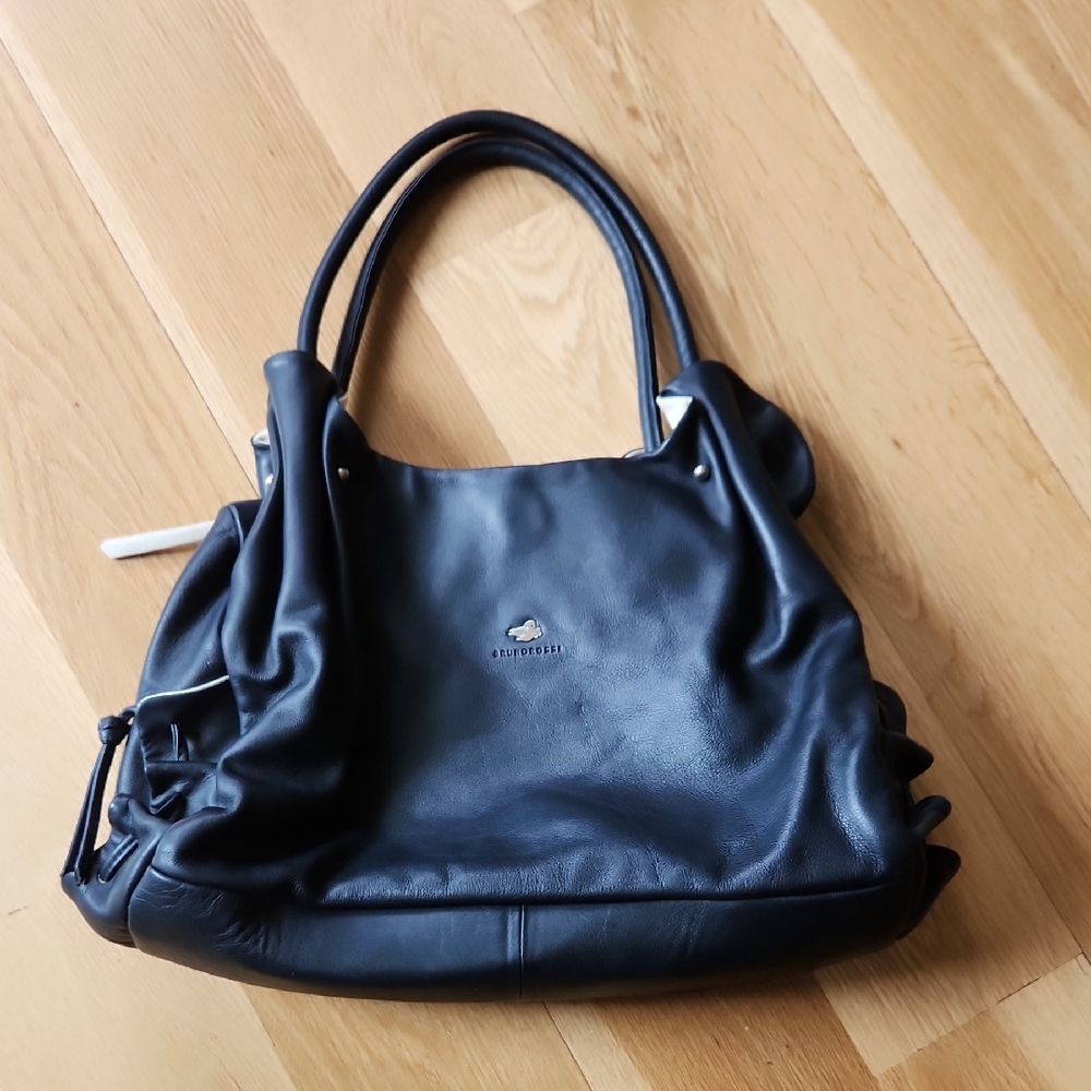 Bruno Rossi Dark Navy And Cream Vintage Y2k Leather Shoulder Bag